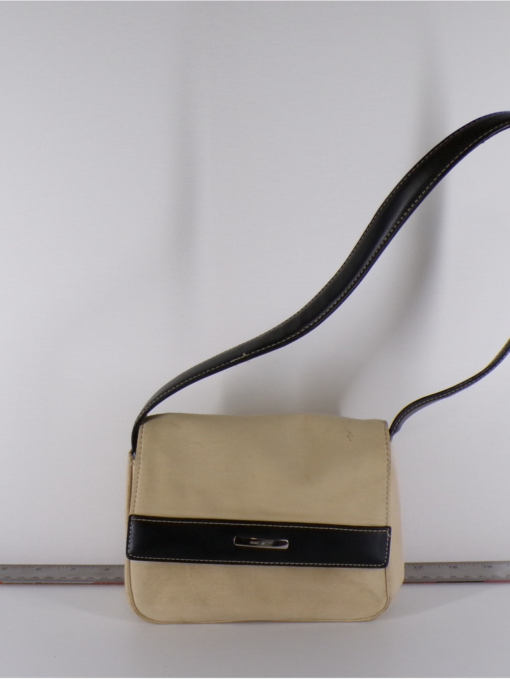 Canvas and Black Trim Crossbody Shoulder Bag - Cream
